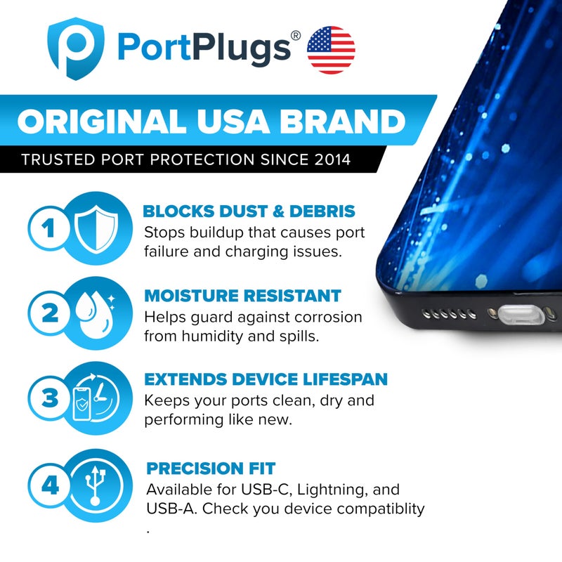 PortPlugs USB-C Covers - Dust Protection Caps with Integrated Cable Tether for USB Type-C Charging Cables for Phones, Tablets, Devices, and More | Clear (5-Pack) - Image 3
